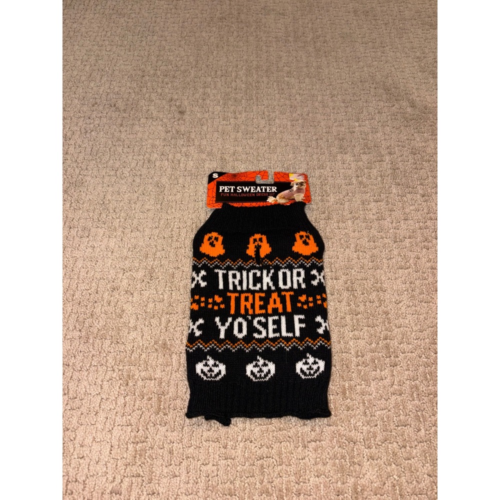Pet Sweater Halloween Trick Or Treat Yo Self Dog Sweater Black Small NWT